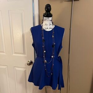 NWT Theory Desza Elevate Tie Waist Crepe Blouse - Blue, L